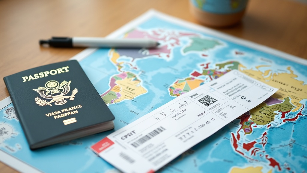 luggage and passport with travel insurance paperwork on a table